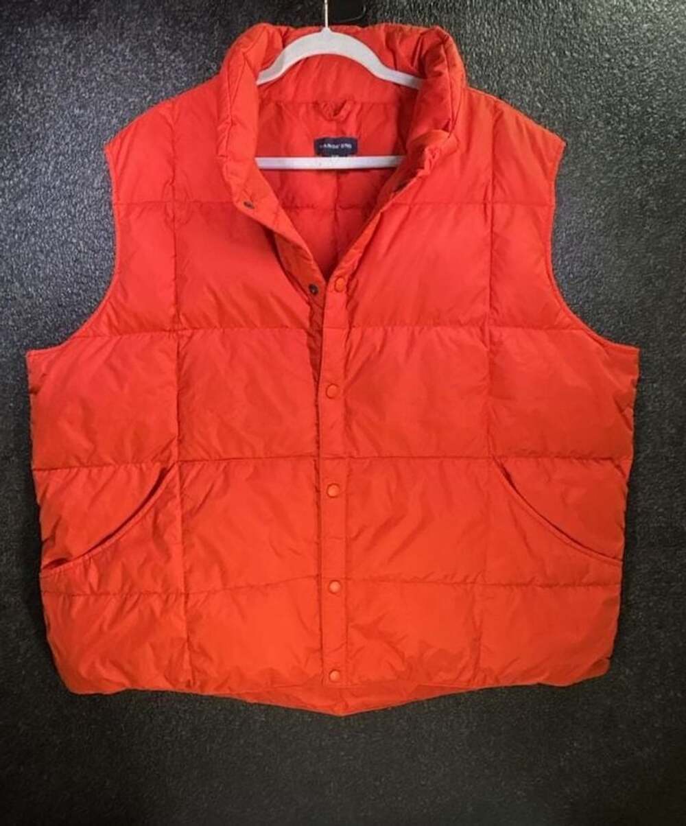 Lands End Puffer Vest Orange Snap Button Down